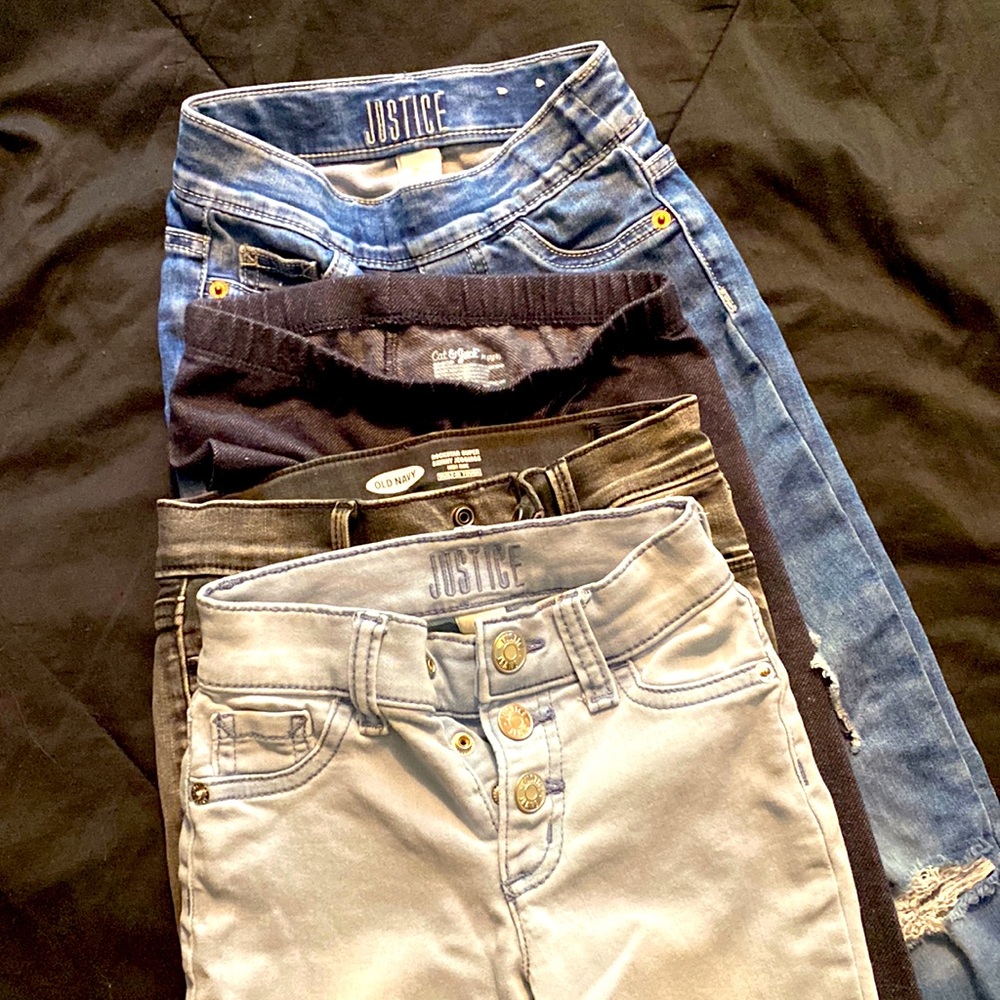 3 jeans 1 legging Justice, old navy and cat and jack